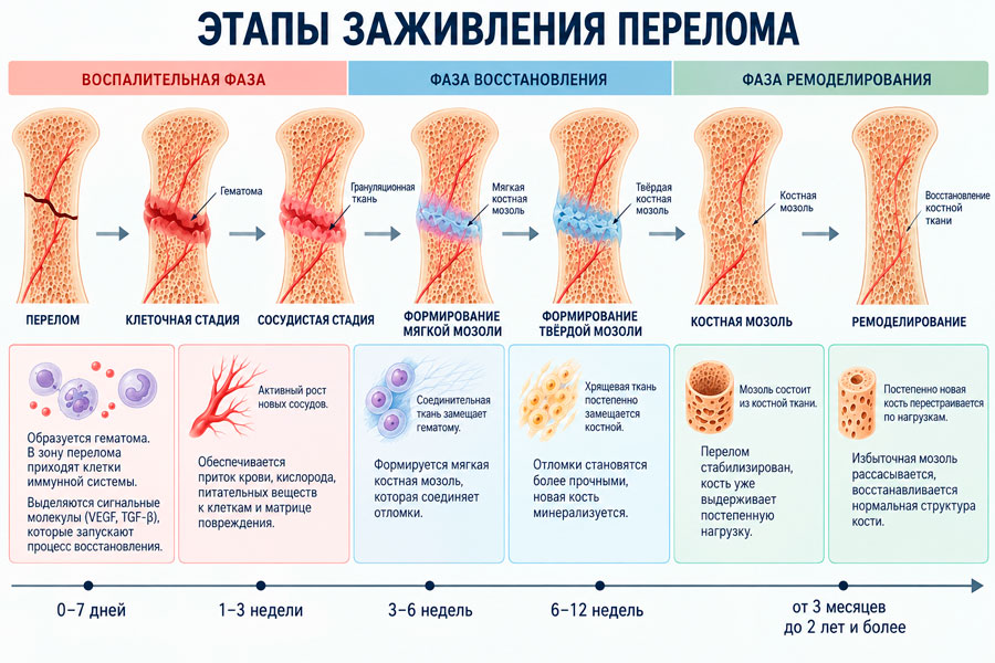 Стадии заживления перелома Этапы заживления перелома