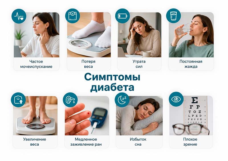 Симптомы, признаки диабета и его осложнений Симптомы, признаки диабета и его осложнений